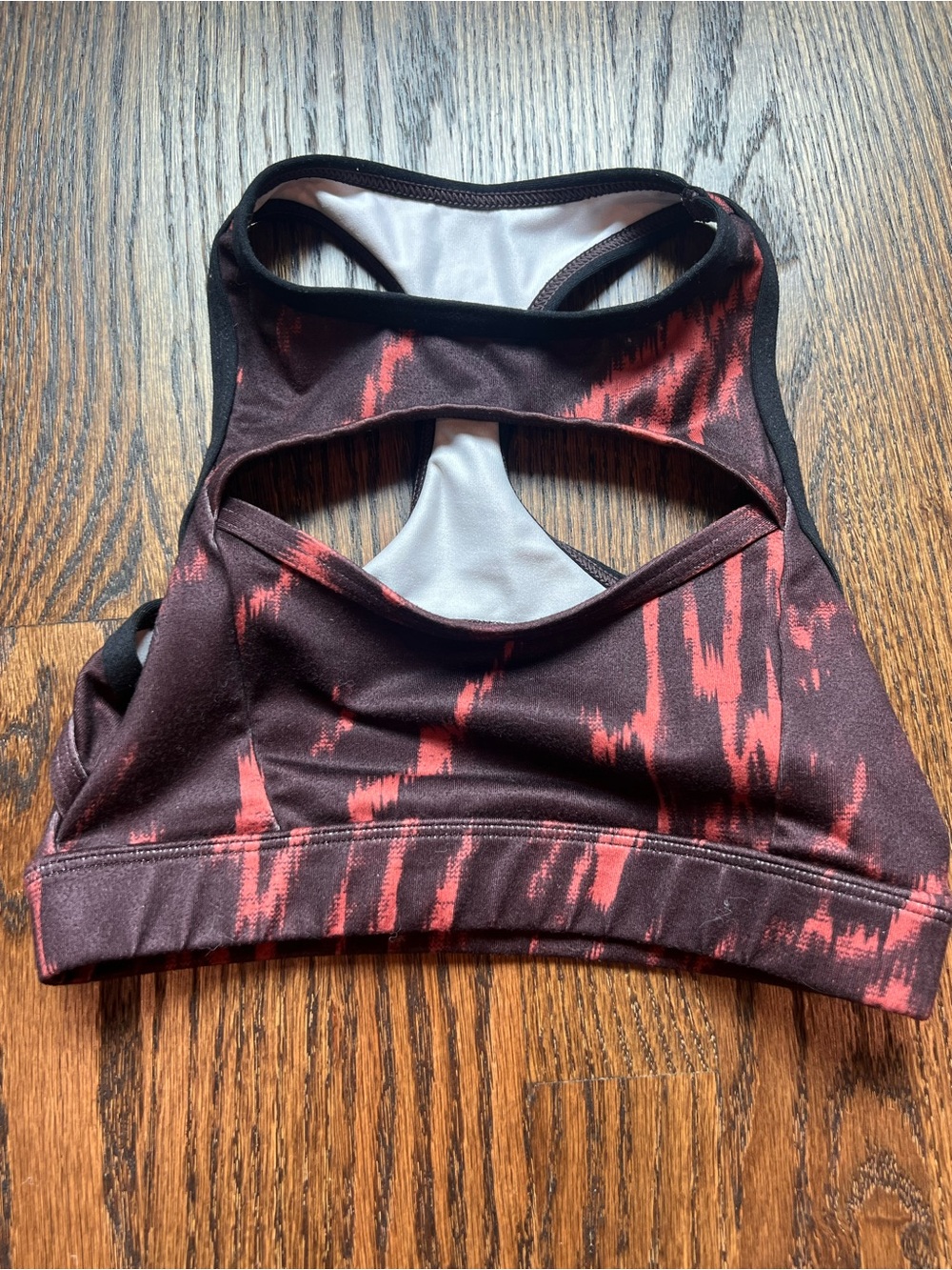 Jo and Jax Patterned Orange/Red Racerback Cutout Sports Bra